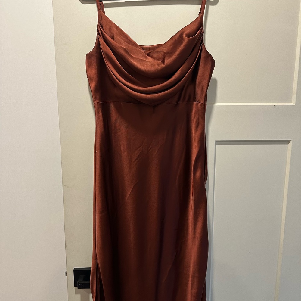 Revelry Copper Satin Midi Dress